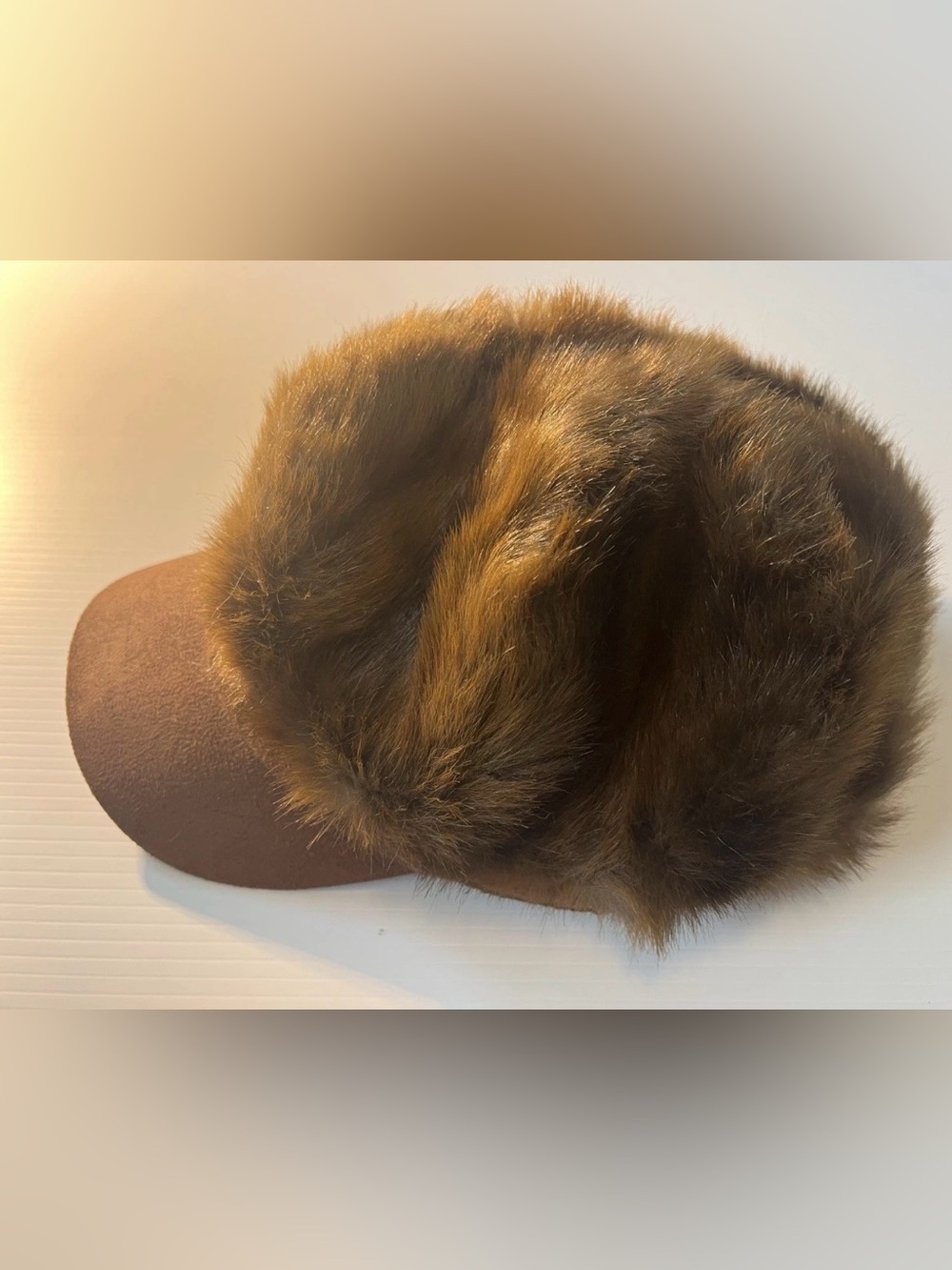 Soft Brown NINE WEST Brimmed Fur Winter Hat